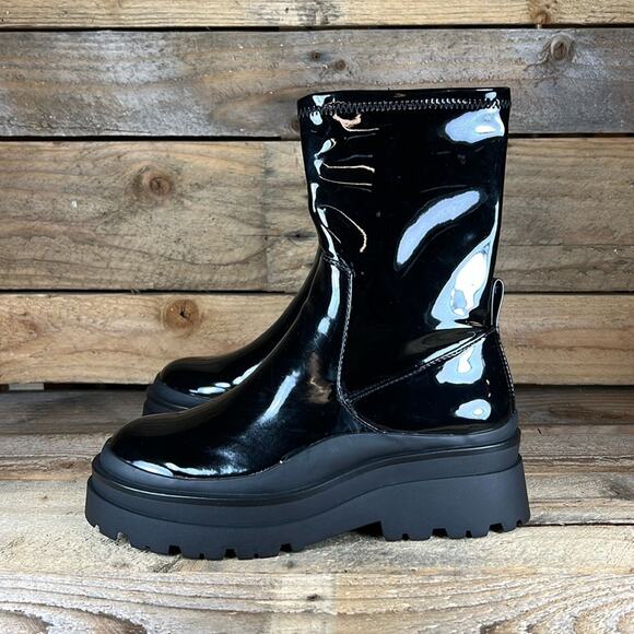 Aldo Bigshot Flat Sock Platform Boots - Black Patent  - 7 - New without box - Picture 1 of 9